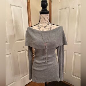 White House black market off shoulder sweater in grey / silver metallic size S